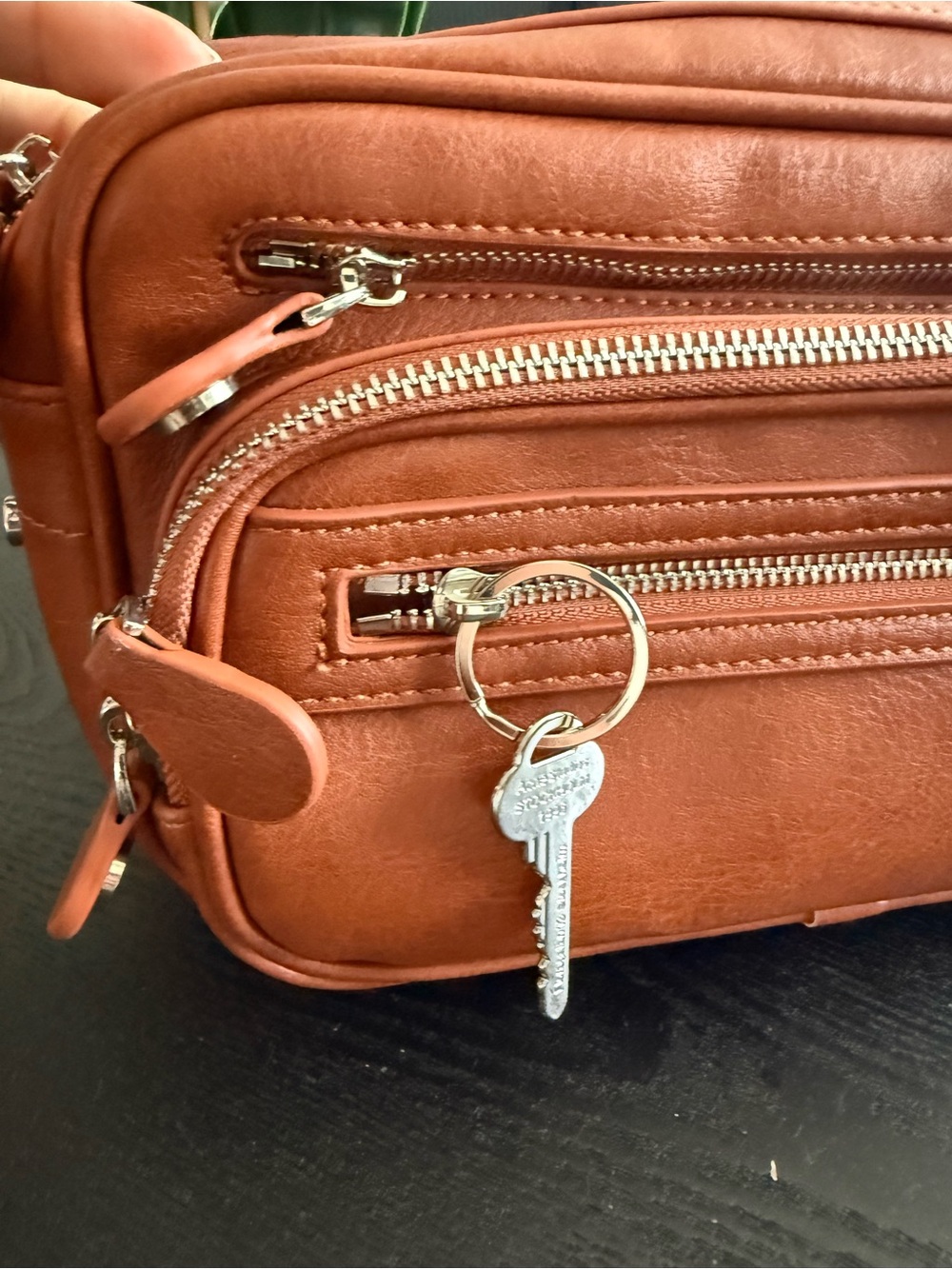 Everyday Crossbody Bag in Distressed Tan-Brown with Silver Hardware